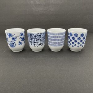 IKEA Set of 4 Blue White Teacups 7 oz No Handles Saki Cups Wine Asian #21986